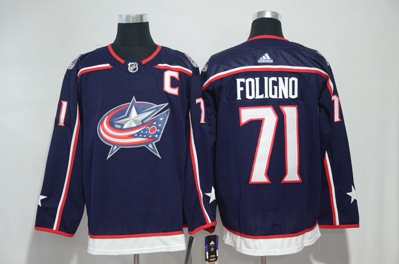 Men Columbus Blue Jackets #71 Foligno Blue Hockey Stitched Adidas NHL Jerseys